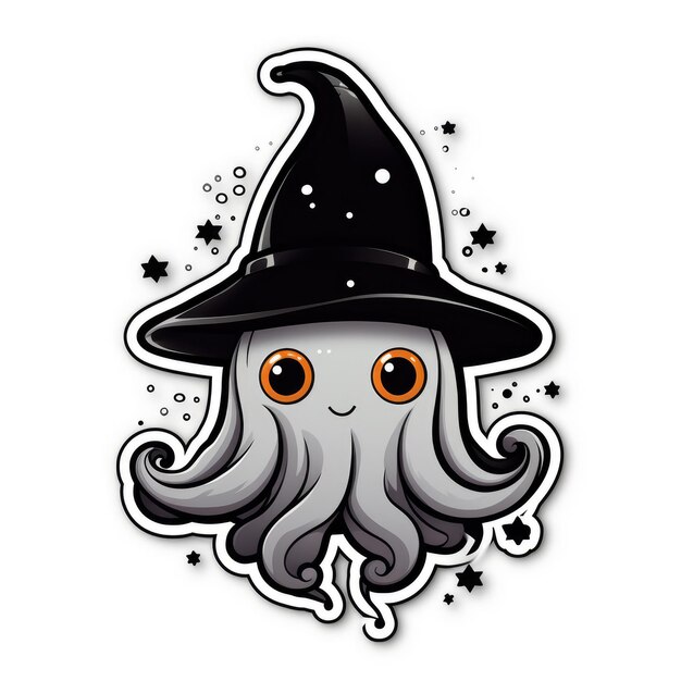 Squid witch adorably glittery kawaii sticker for a spooktacular halloween