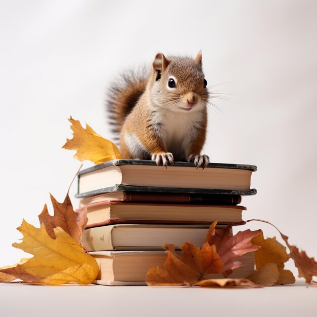 Squirell on pile of books