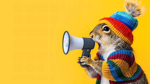 Squirrel announcing using megaphone Notifying warning announcement