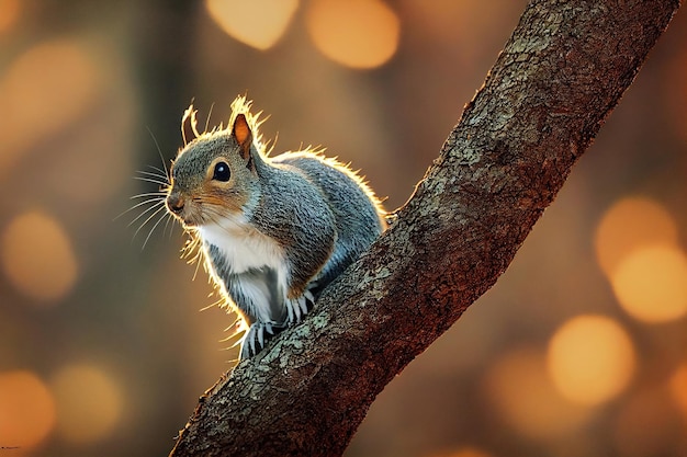 秋の森のリス 秋の公園の自然のリス かわいいリス