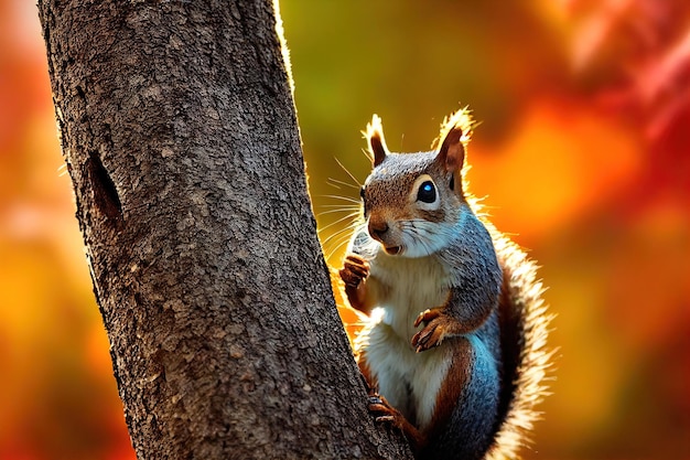 Photo a squirrel in the autumn forest a squirrel in nature in an autumn park cute squirrel