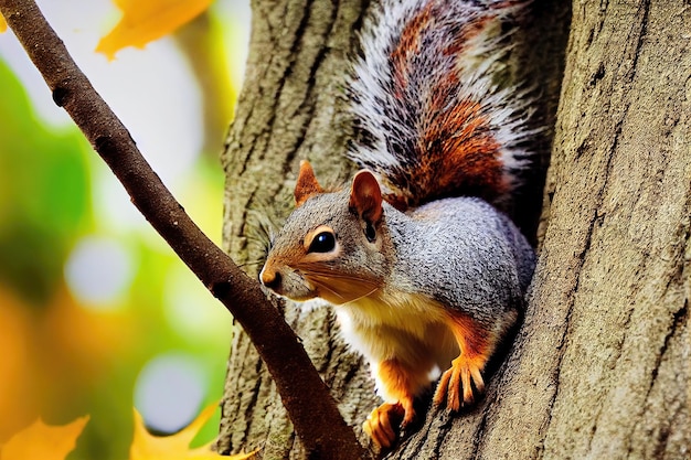 A squirrel in the autumn forest a squirrel in nature in an\
autumn park cute squirrel