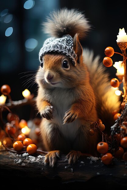 Photo squirrel in the christmas forest