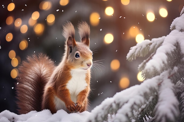Photo squirrel in the christmas forest