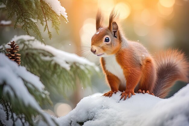 Photo squirrel in the christmas forest