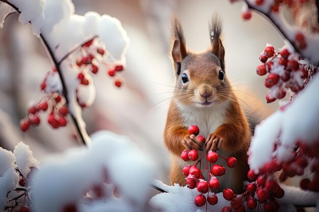 Photo squirrel in the christmas forest