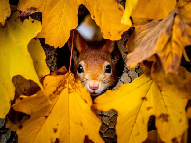 Squirrel concealed in the canopy of maple tree