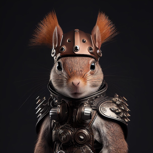 Foto squirrel in cyberpunk gothic metal warrior outfit