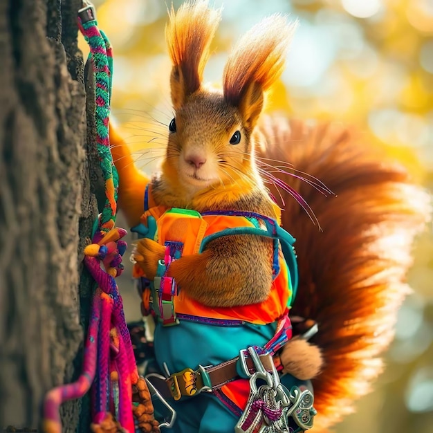 Photo squirrel dressed as a mountaineer