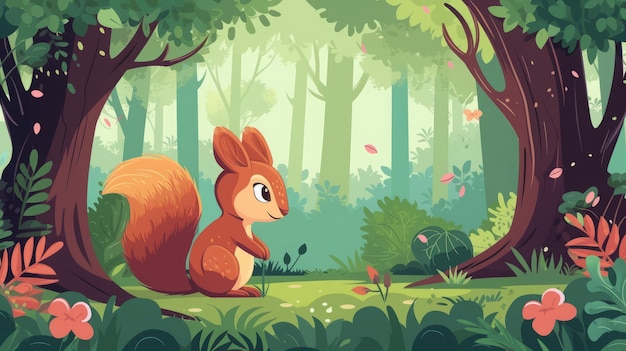 squirrel in fairy forest illustration