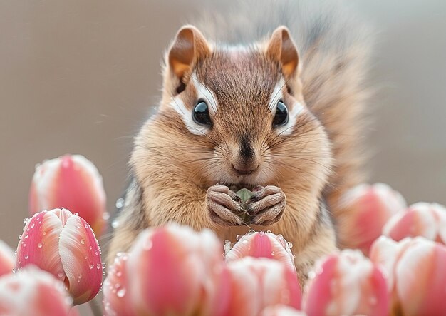 Photo a squirrel is eating a candy nut with a background of pink and white candy