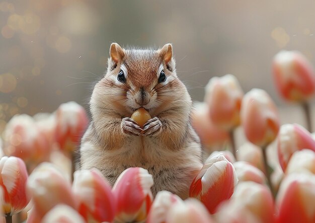 Photo a squirrel is eating a nut in a planter