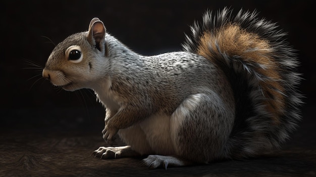 A squirrel is sitting on a rock with its back turnedgenerative ai