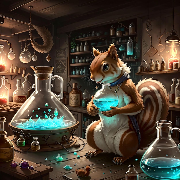 squirrel making a potion