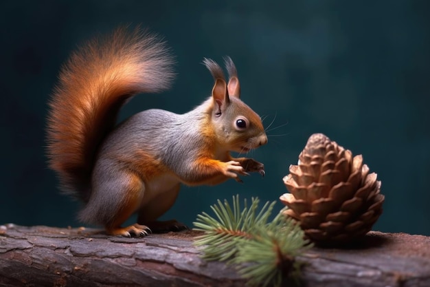A squirrel nibbling on a pine cone created with generative ai