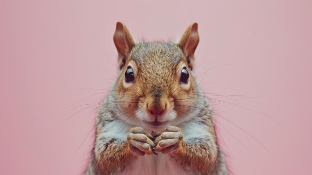 Photo a squirrel on a pastel pink background