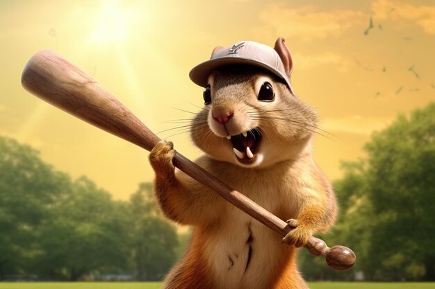 squirrel playing baseball Generative Ai