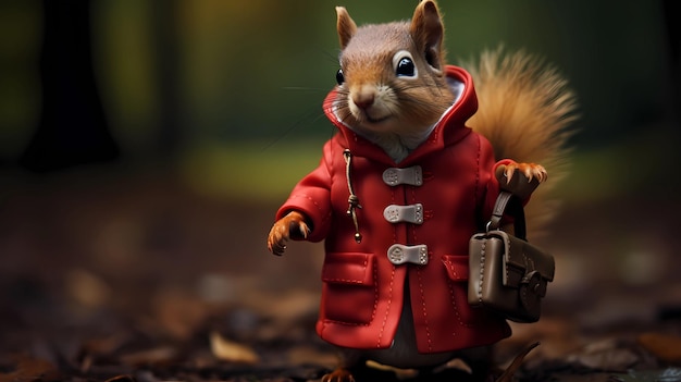 a squirrel in a red coat