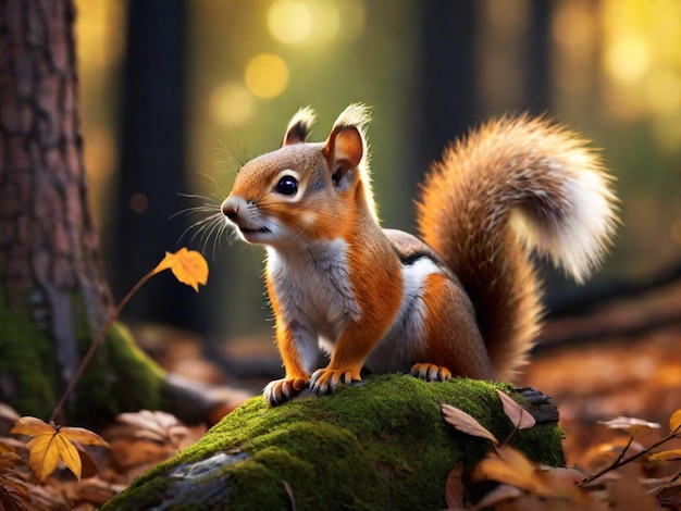 A squirrel on a rock in the woods