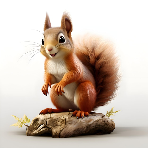 Squirrel sitting on a log and smiling 3d illustration