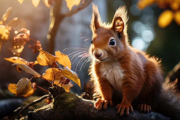 Squirrel sitting on a tree branch Generative AI