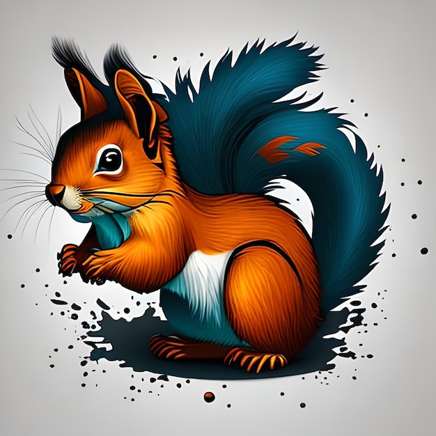 Foto squirrel splash shirt design con stile manga grafico sunburst su sfondo bianco