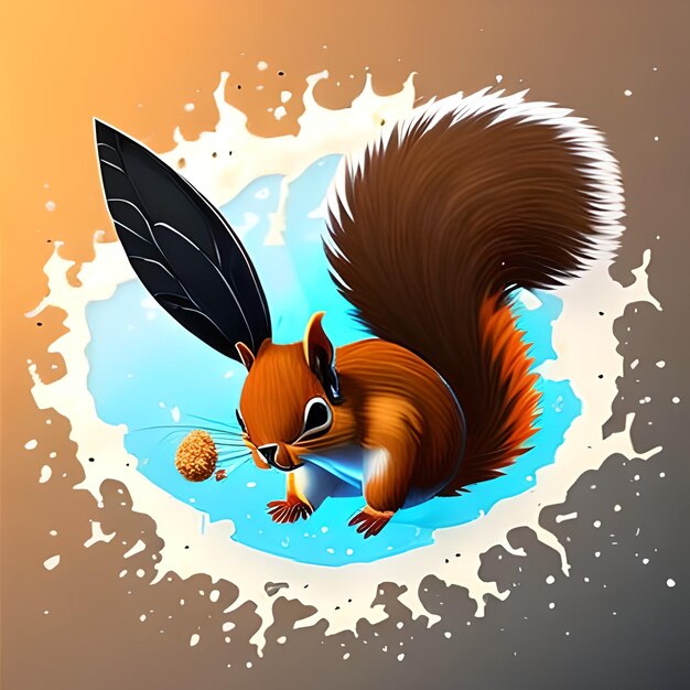 Squirrel splash shirt design with sunburst graphic manga style on white background