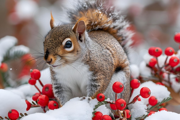 Squirrel Standing on Top of Snow Pile