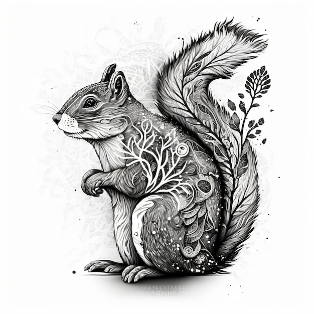 Photo squirrel totem ethnic artwork tattoo design illustration