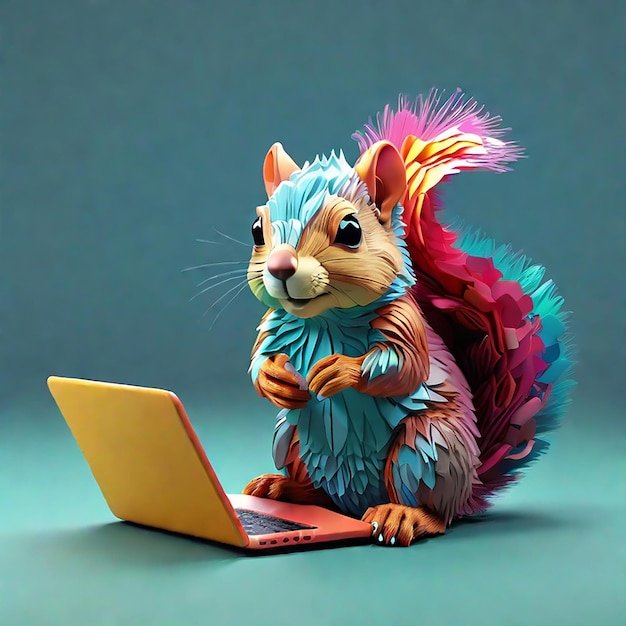 Squirrel using a laptop generated by AI