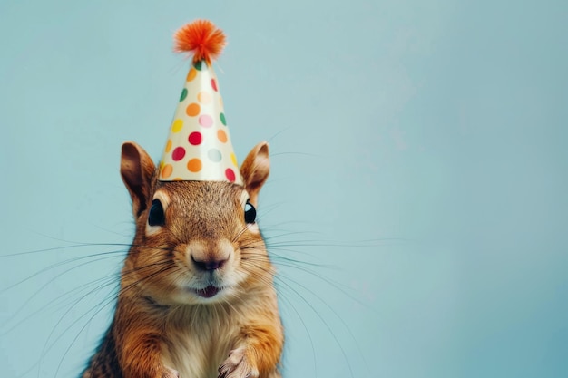 Photo squirrel wearing party hat