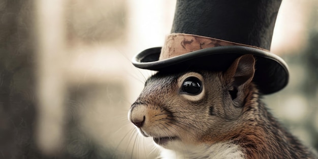 A squirrel wearing a top hat and a top hat