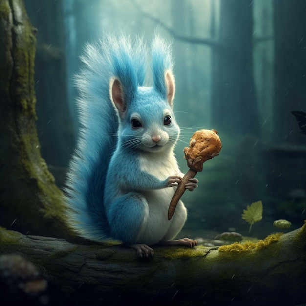 Squirrel with an acorn in the forest