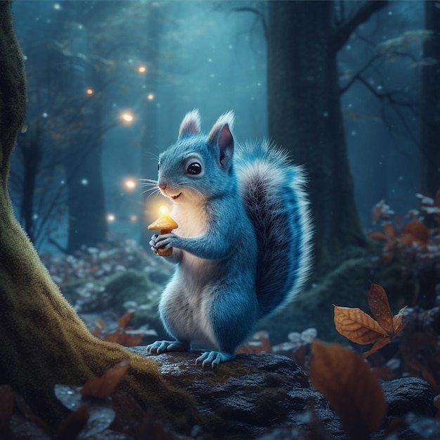 Squirrel with an acorn in the forest