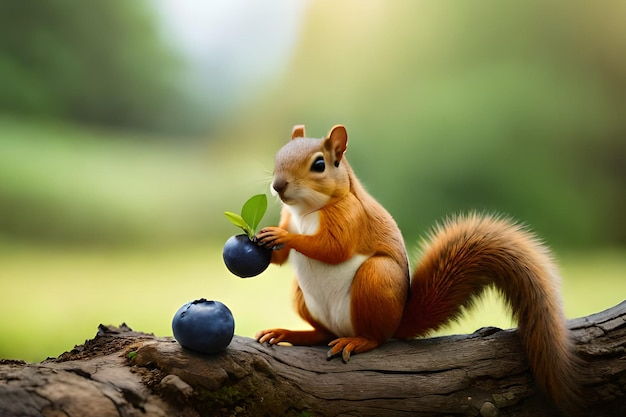 A squirrel with a blueberry on its head