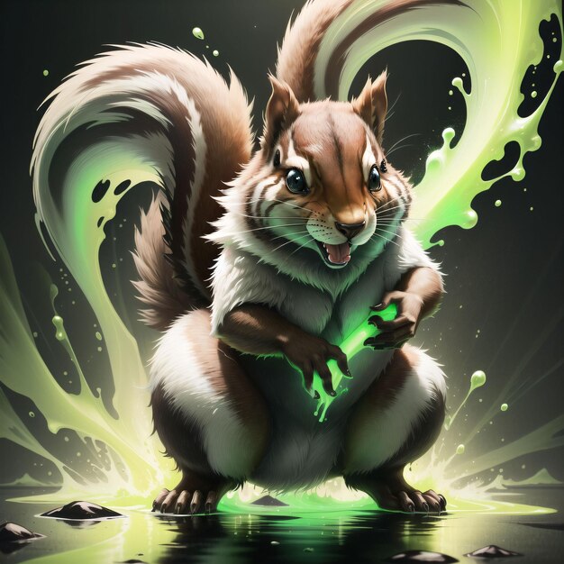 Squirrel with fluorescent green liquid