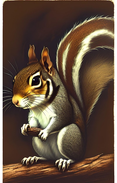 A squirrel with a nut in his hand is shown.