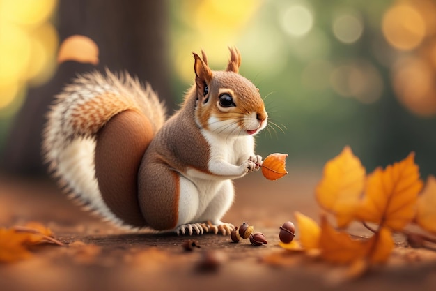 Squirrel with nuts autumn ai generative