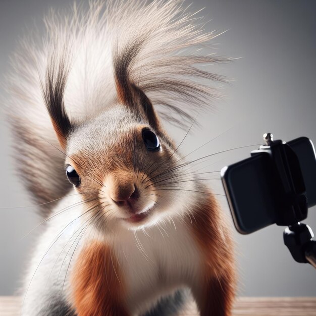 Photo squirrel with phone funny animal background