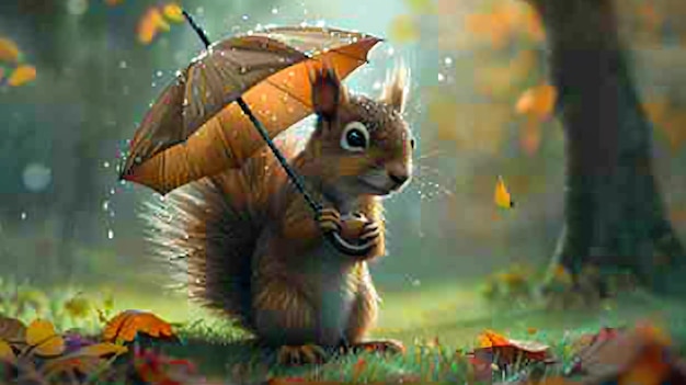 a squirrel with an umbrella that says squirrel on it