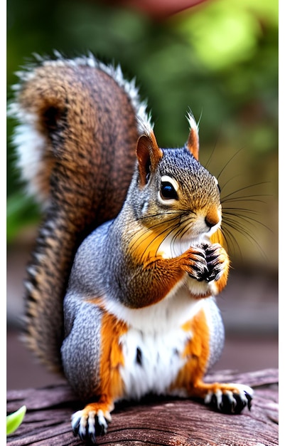 A squirrel with a white belly and orange