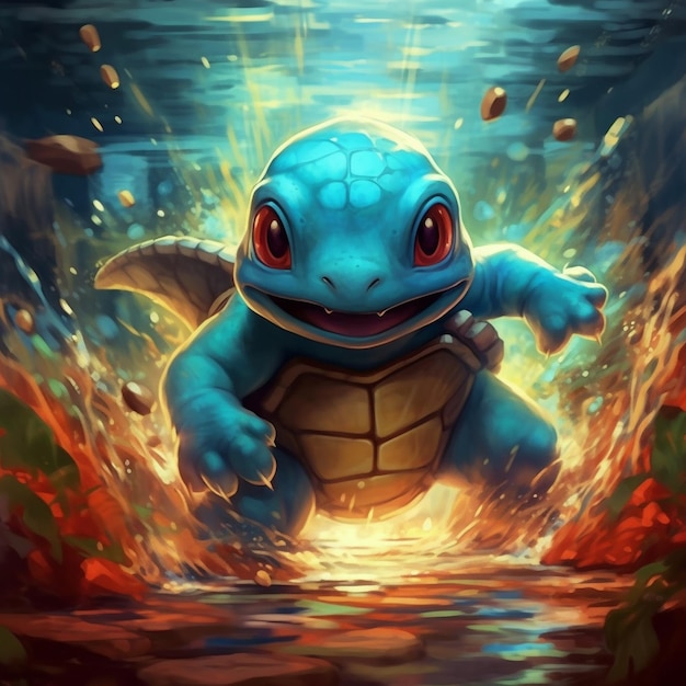 Photo squirtle cartoon chameleon pokemon character