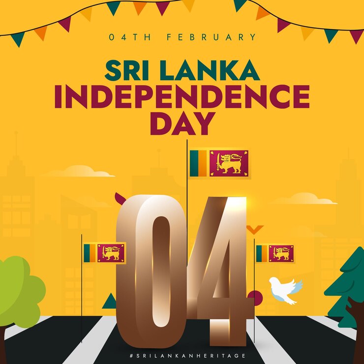 फोटो sri lanka celebration banner with its flags dove background and text written in flag