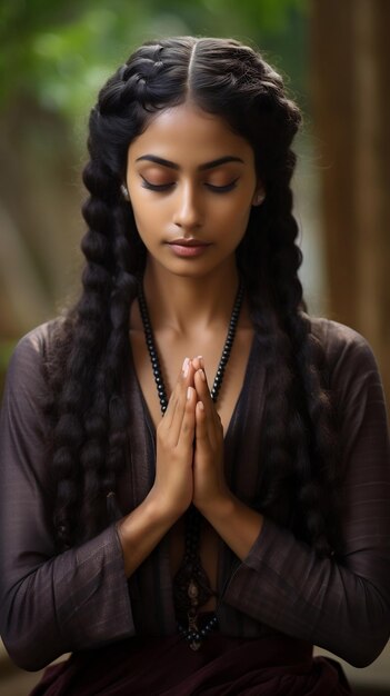 sri lanka girl two hands Pressed Together in Prayer Position or namaste or aayubowan