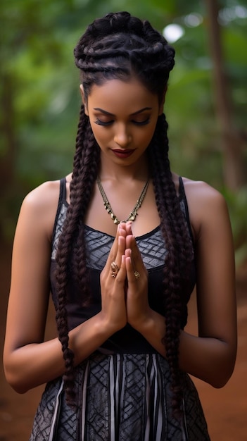 sri lanka girl two hands Pressed Together in Prayer Position or namaste or aayubowan