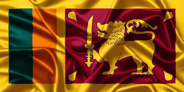 Sri Lanka waving national flag close up silk texture satin illustration background