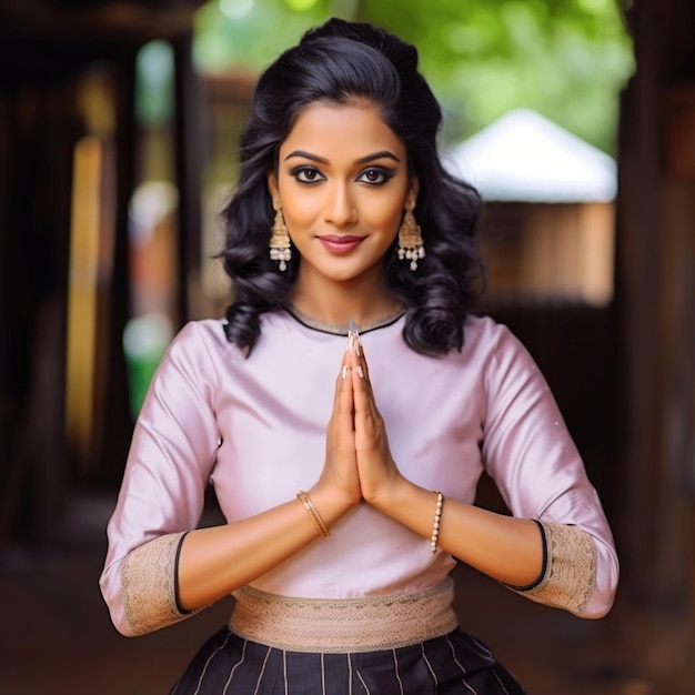 Photo sri lankan woman ayubowan namaste greeting