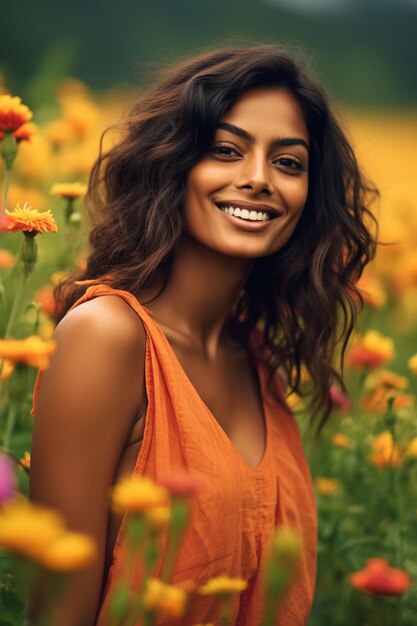 Sri Lankan Woman in a Flower Field