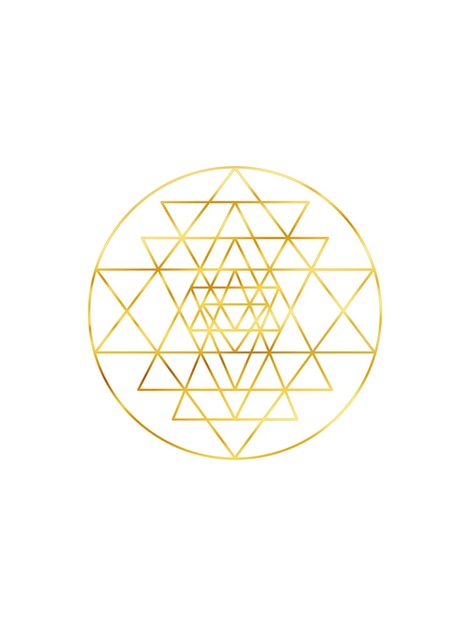 Sri yantra goud symbool geïsoleerd op witte achtergrond Heilige geometrie goud symbool