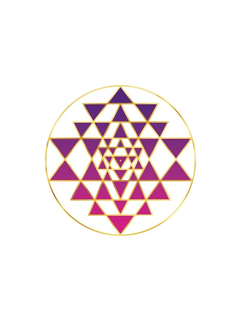 Sri yantra symbool met gouden en paarse kleuren geïsoleerd op witte achtergrondHeilige geometrie